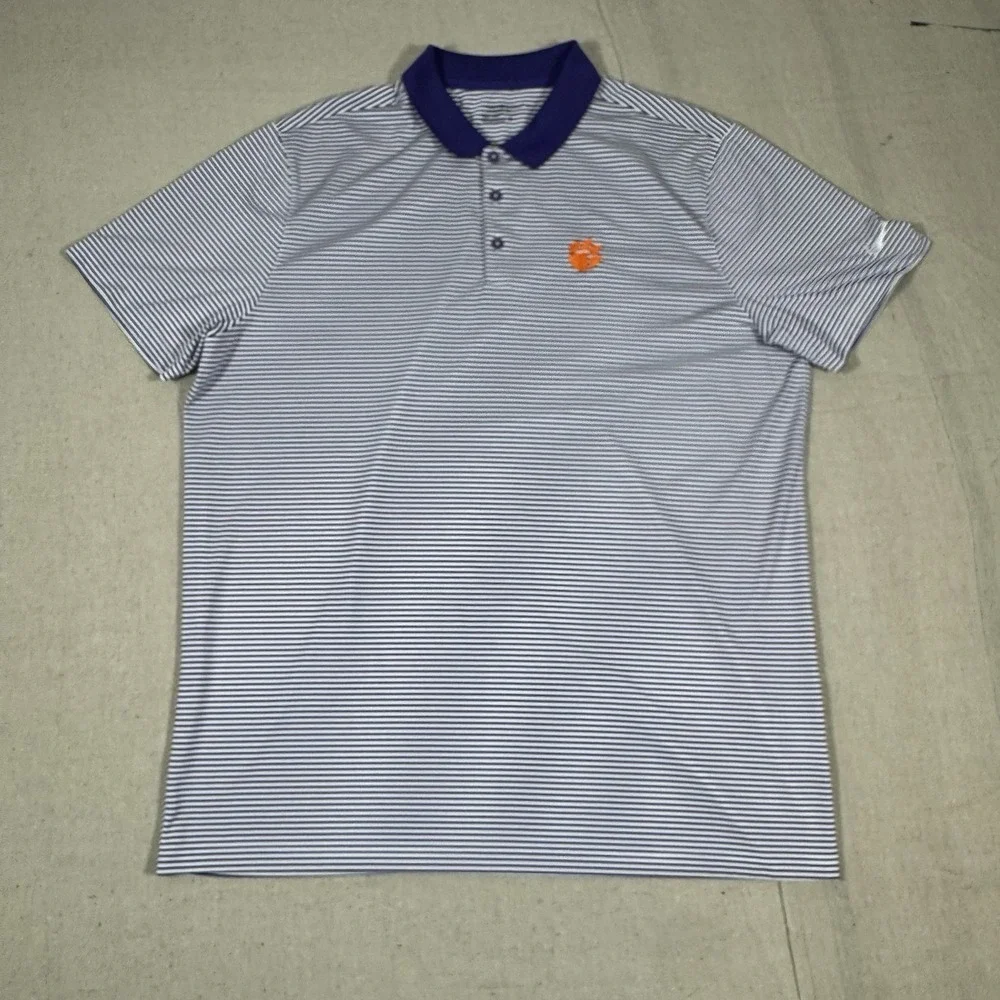 Nike Dri-FIT Clemson Tigers Mens XL‎ Golf Polo Purple Stripes Performance